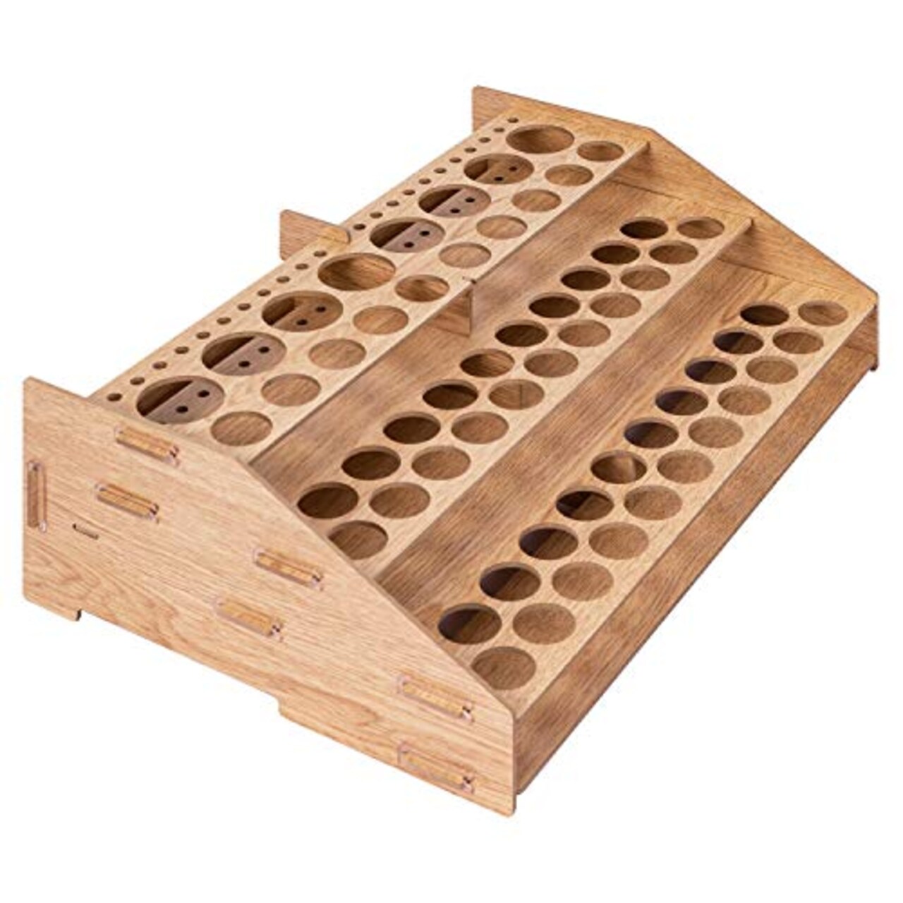 Craft Paint & Brush Organizer Rack, Holds up to 60 Bottles (52 1-inch and 8 1.47-inch) and 22 brushes - 14 x 8 Inches, Wood Finish, Light brown, 14.1 x 9.6 x 4.3